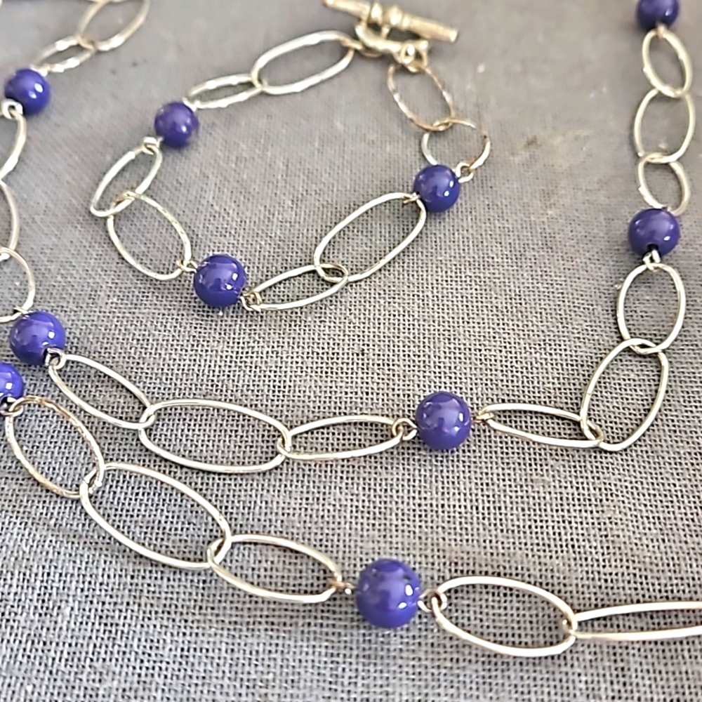 CHAPS Silver & blue necklace & bracelet set EUC Ralph Lauren